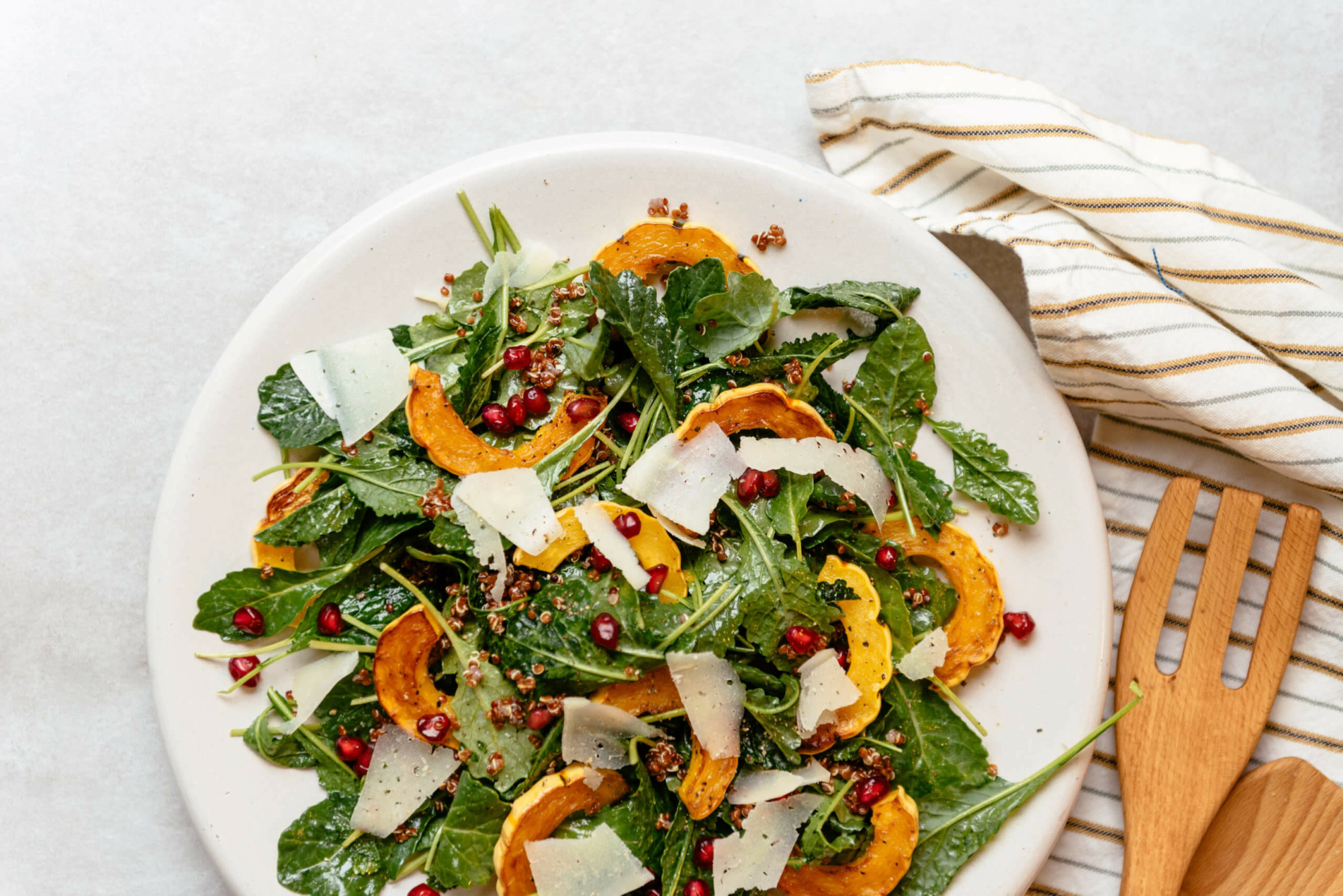 Delicata Squash Salad with Kale Quinoa Manchego and Maple Walnut Vinaigrette scaled